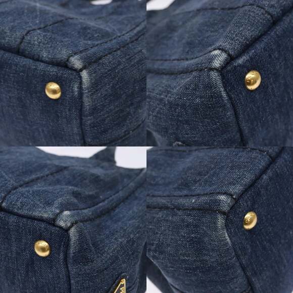 PRADA Canapa PM Hand Bag Denim Blue Gold - Picture 10 of 13